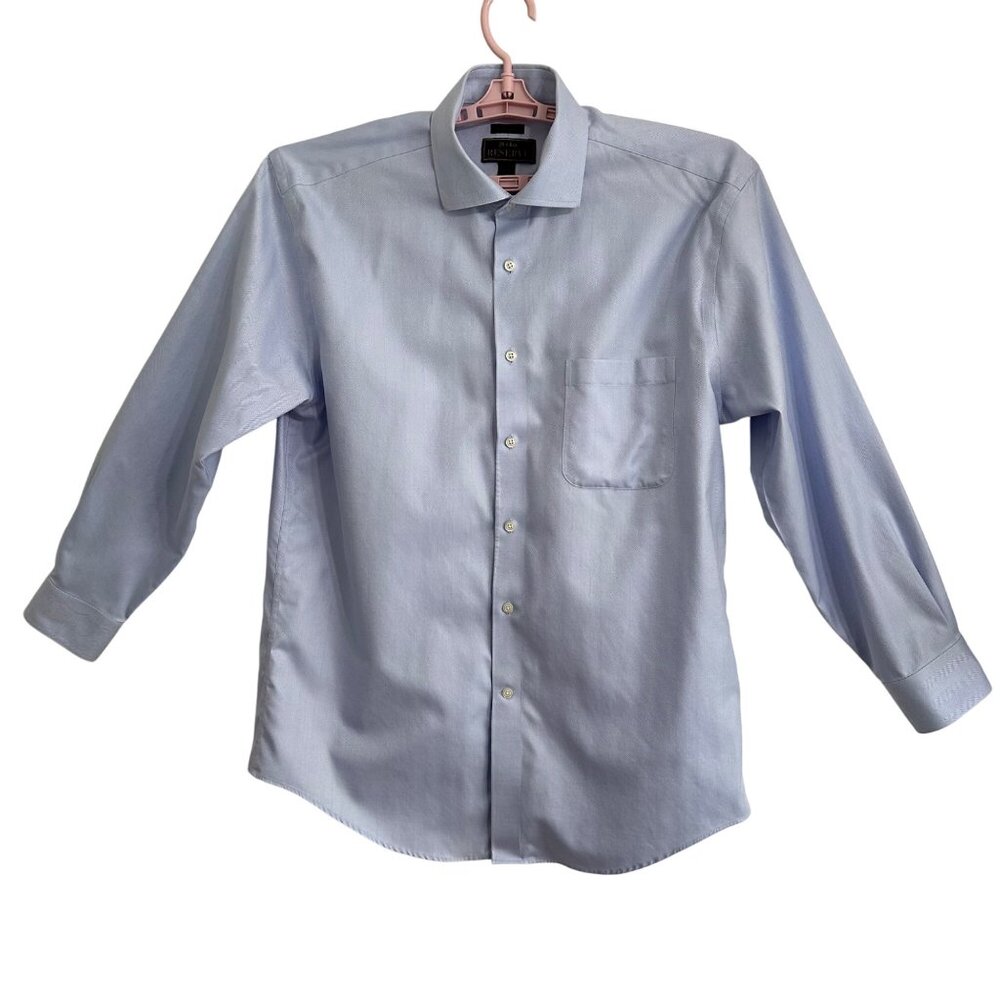 Mens JOS A. Bank Reserve No Wrinkle Shirt Blue 16.5/34 100% Egyptian Cotton